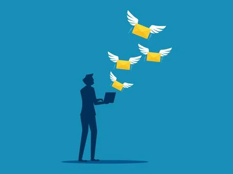 Send a letter online. man opens letter with a laptop. Vector 스톡 일러스트