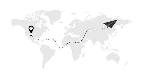 Send line web symbol of air plane flight route with start point and dash line Stock Illustration