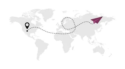 Send line web symbol of air plane flight route with start point and dash line 스톡 일러스트