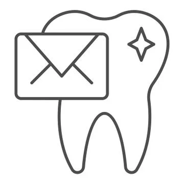 Send message to doctor thin line icon. Dental care email, tooth and envelope Stock Illustration