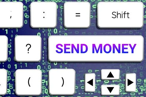 Send money button on key board and code numbers. 스톡 일러스트