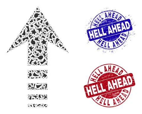 Send Up Mosaic of Shards with Hell Ahead Grunge Seals Illustrazione stock