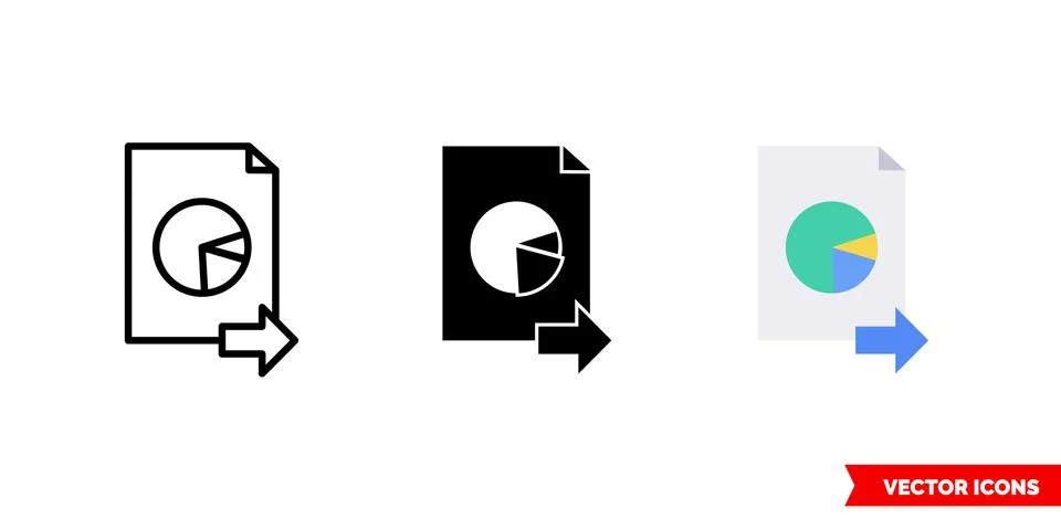 Send pie chart report icon of 3 types. Isolated vector sign symbol. Stock Illustration