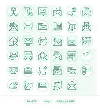 Send Retina Ready Vector Icon Pack with 35 Regular Line Editable Elements Illustrazione stock