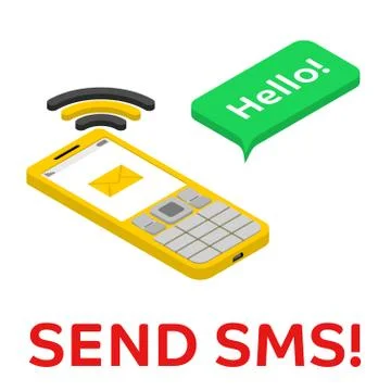 Send SMS - isometric phone with chat bubble Stock Illustration