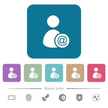 Send user data as email flat icons on color rounded square backgrounds Stock Illustration