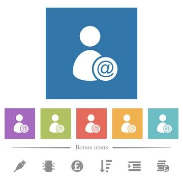 Send user data as email flat white icons in square backgrounds Stockillustratie