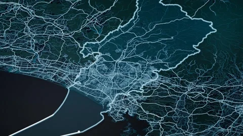 Sendai Japan Glowing Digital Map Animation 4K Stock Footage 340052197