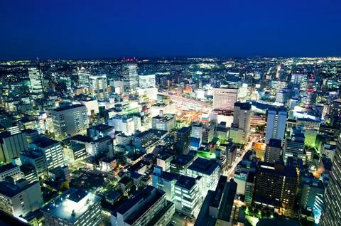 Sendai train station by night Stock Photos