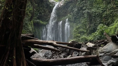 Sendang Gile Waterfall Stock Footage 126996297