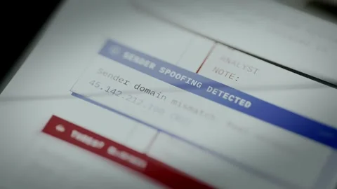 Sender spoofing detected, warning message of a phishing attack Stock Footage 334924368