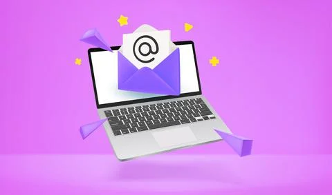 Sending and receiving emails via modern laptop. 3d vector illustration Stock Illustration