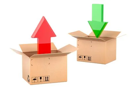 Sending and receiving the parcel, concept. Cardboard boxes with incoming gr.. Illustrazione stock