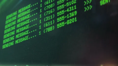 Sending automatic texts, spamming, keeping phone data records, commercial spying Video stock 108531555