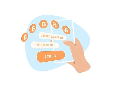 Sending Bitcoin from e-wallet to paper wallet. Verify recipient address, fee Stock Illustration