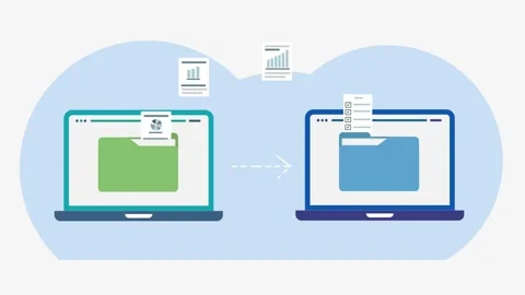 Sending Business Files Between two laptops Animation Design. Digital Docume.. Stock Footage 305696575