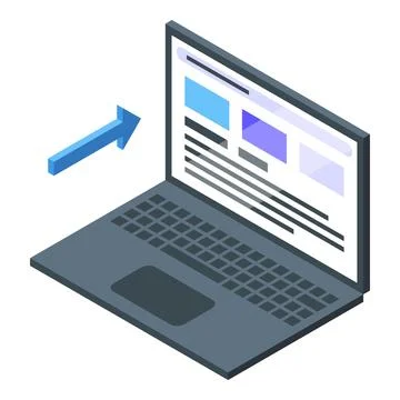 Sending data to laptop computer with open webpage, isometric view イラスト素材