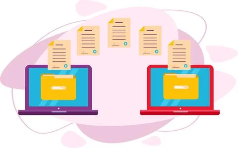 Sending documents via the Internet. File transfer. Stock Illustration