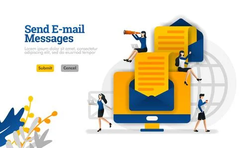 Sending e-mail messages and articles from end to end. envelopes and computers Stock Illustration
