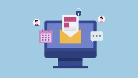 Sending email to potential clients, Email service software 2d with Alpha Matte Stock Footage 335608001