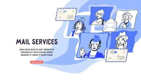 Sending emails and notifications by email. Postal email services web banner. Stock Illustration