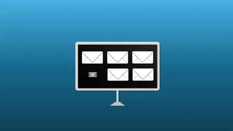 Sending emails from the computer to the customers on blue background Stock Footage 289393658