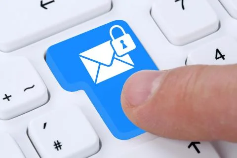 Sending encrypted E-Mail email mail message on computer Stock Photos