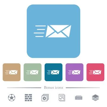 Sending express mail flat icons on color rounded square backgrounds Stock Illustration