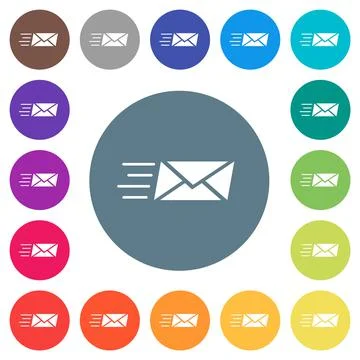 Sending express mail solid flat white icons on round color backgrounds Stock Illustration