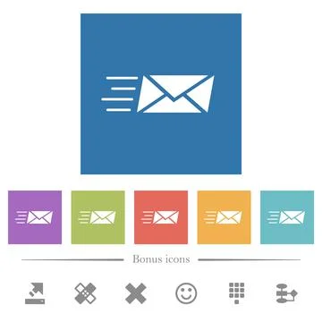 Sending express mail solid flat white icons in square backgrounds 库存插图