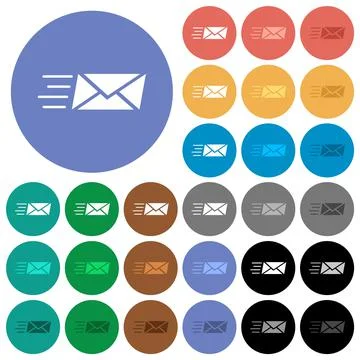 Sending express mail solid round flat multi colored icons Stock Illustration