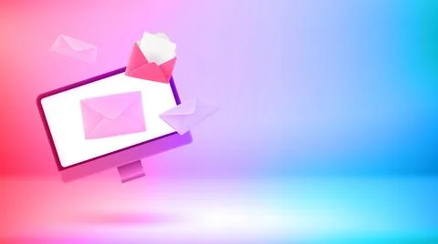 Sending mail via computer. Vector 3d banner with copy space Stock Illustration