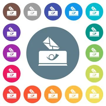 Sending mail solid flat white icons on round color backgrounds Stock Illustration