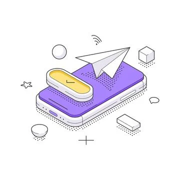 Sending Message And Sharing Link Via Mobile App Isometric Vector Illustration Stock Illustration