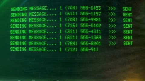 Sending message text on screen, phone data records monitored, spyware, spying Video stock 108532914