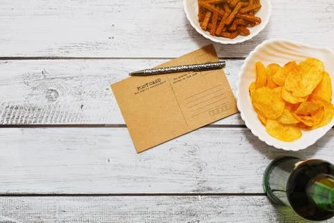 Sending message while beer evening Stock Photos