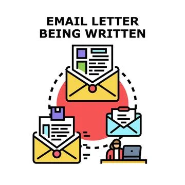 Sending messaging emails communicating information online global Stock Illustration