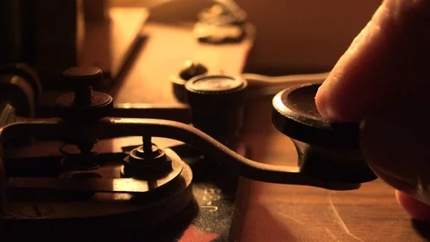 Sending Morse Code, close up, key and sounder Stockbeeldmateriaal 99552698