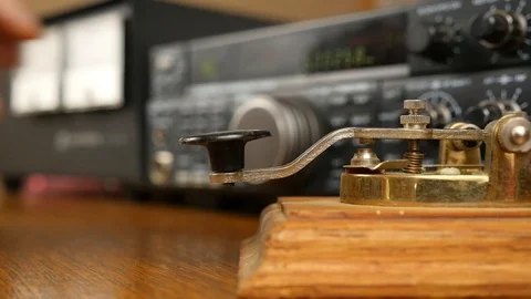 Sending a Morse Code message on a shortwave radio station Stock Footage 89007175