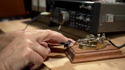 Sending a Morse code message on a shortwave radio Stock Footage 201627082