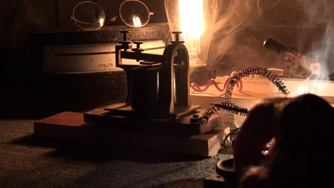 Sending Morse Code, wires burning as sender keeps working Stock Footage 99657362