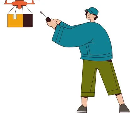 Sending Packages Using Drones Illustration - Drone Delivery** イラスト素材