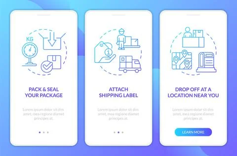Sending parcel tips blue gradient onboarding mobile app screen Stock Illustration