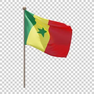 Senegal 3d illustration flag on pole. Wood flagpole Stock Illustration