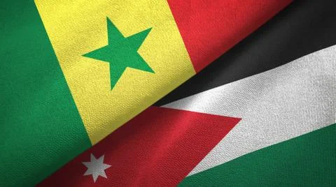 Senegal and Jordan two flags textile cloth, fabric texture Stock Illustration