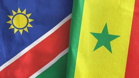 Senegal and Namibia two flags textile cloth 3D rendering Stock Illustration