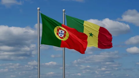 Senegal and Portugal two flags Stock Footage 281154273