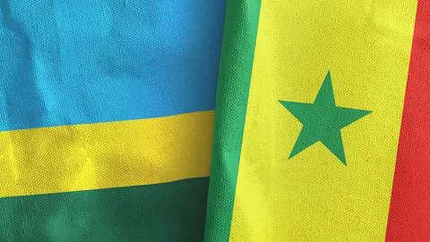 Senegal and Rwanda two flags textile cloth 3D rendering Stock Illustration