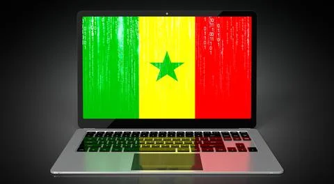 Senegal - country flag and binary code on laptop screen Stock Illustration