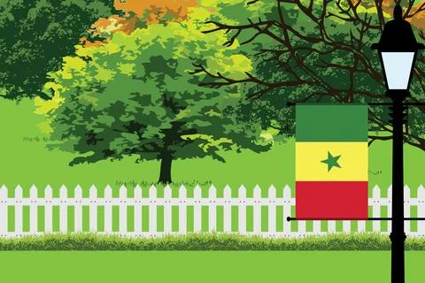Senegal Day Trees Lamp Vector Illustration Stock Illustration